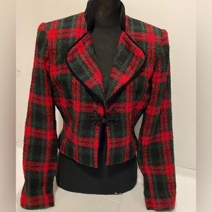 Collin Creek Women’s Crop Tweed Fitted Wool Blend Velvet Trim Lined Jacket 8